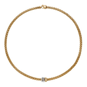 Weißgold, Halsschmuck, FOPE Solo Kette mit drei Rondellen und Pavébesatzt 62506CX_PB_G_BBG_043
