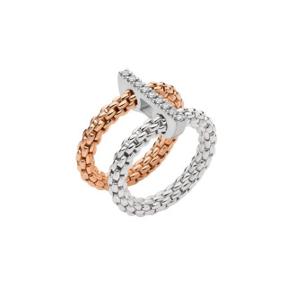 Weißgold, Ringe, FOPE Prima doppelter Mesh-Ring mit Diamantpavé, Ref: 74008AX_BB_1_XBX_00M