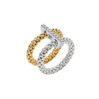 Weißgold, Ringe, FOPE Prima doppelter Mesh-Ring mit Diamantpavé, Ref: 74008AX_BB_2_XBX_00S