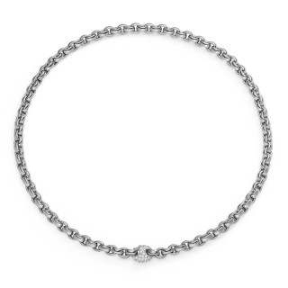 Weißgold, Halsschmuck, IsabelleFa Collier "ChaCha 6" Pavéclasp, Ref: 04106/45BKHS-WG