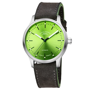 Damen- und Herrenuhr, Automatik, Mühle Glashütte Panova Limettengrün