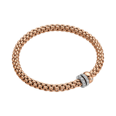 Armschmuck, Weißgold, FOPE Solo Flex'it Armband mit drei Rondellen und Pavébesatz