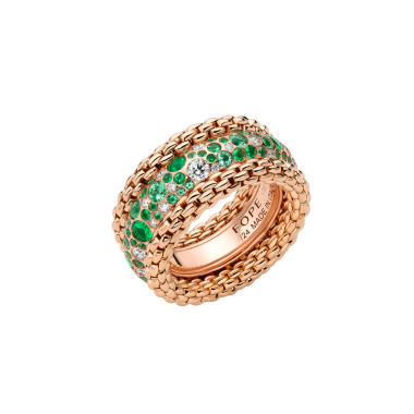 Ringe, Roségold, FOPE Bubble Ring mit Diamanten und Smaragden