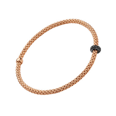 Roségold, Armschmuck, FOPE Prima Flex'it Armband mit schwarzen Diamanten