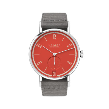 Damen- und Herrenuhr, Handaufzug, NOMOS Glashütte Tangente 38 Datum Rambazamba 