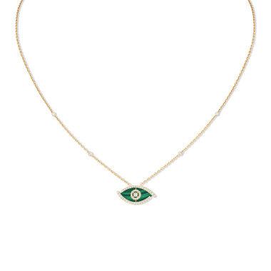 Halsschmuck, Gelbgold, Messika Lucky Eye Malachit Halskette