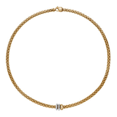 Halsschmuck, Weißgold, FOPE Solo Kette mit drei Rondellen und Pavébesatzt