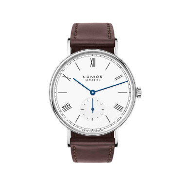 Damen- und Herrenuhr, Handaufzug, NOMOS Glashütte Ludwig 38 emailleweiß