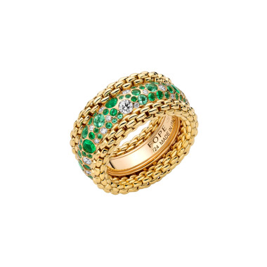 Ringe, Gelbgold, FOPE Bubble Ring mit Diamanten und Smaragden