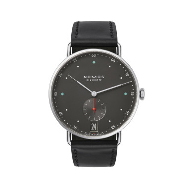 Damen- und Herrenuhr, Handaufzug, NOMOS Glashütte Metro 38 Datum stadtschwarz