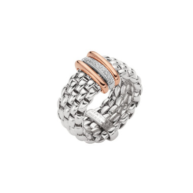 Ringe, Weißgold, FOPE Panorama zweifarbiger Flex'it Ring mit flachem Kettengeflecht