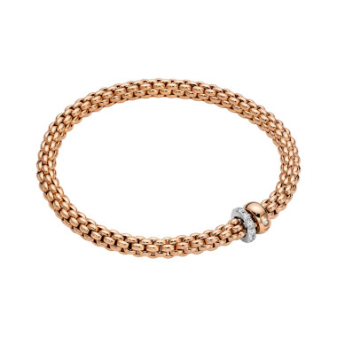 Armschmuck, Weißgold, FOPE Solo Flex'it Armband mit zwei Rondellen und Pavé-Fassung