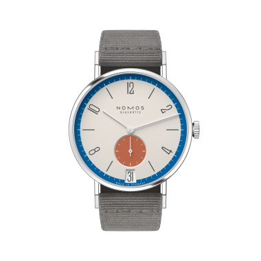 Damen- und Herrenuhr, Handaufzug, NOMOS Glashütte Tangente 38 Datum Zirkus 