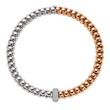 Halsschmuck, Weißgold, FOPE Luna zweifarbige Halskette mit Pavé Diamanten