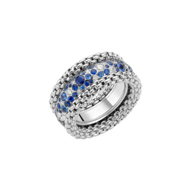 Ringe, Weißgold, FOPE Bubble Ring mit Diamanten und blauen Saphiren