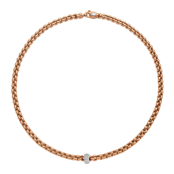         Roségold, Halsschmuck, FOPE Eka Flex'it Halskette mit Pavébesatz