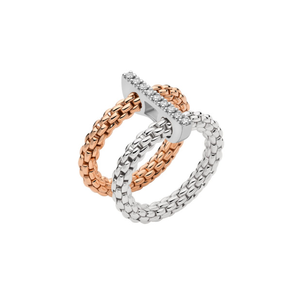         Weißgold, Ringe, FOPE Prima doppelter Mesh-Ring mit Diamantpavé