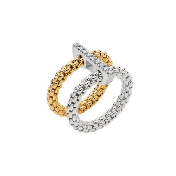         Weißgold, Ringe, FOPE Prima doppelter Mesh-Ring mit Diamantpavé