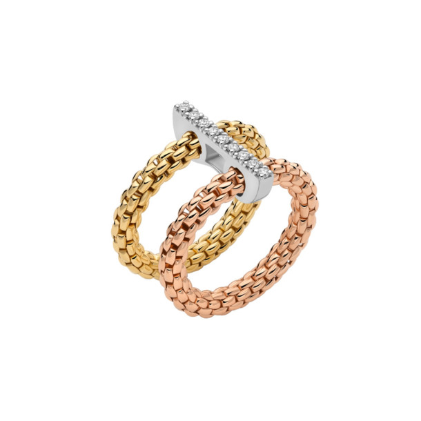         Weißgold, Ringe, FOPE Prima doppelter Mesh-Ring mit Diamantpavé