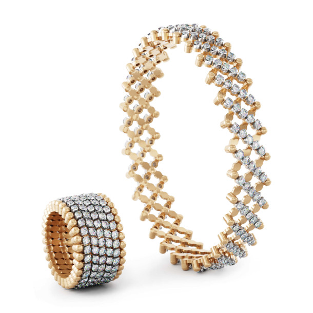         Roségold + Roségold, weiß rhodiniert, Ringe, Serafino Consoli Serafino Multi-Size Ring und Armreif