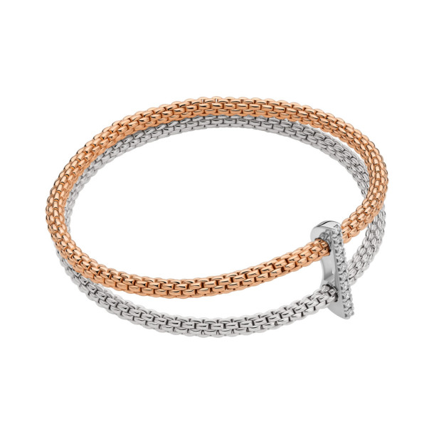         Weißgold, Armschmuck, FOPE Prima doppeltes Mesh-Armband mit Diamantpavé