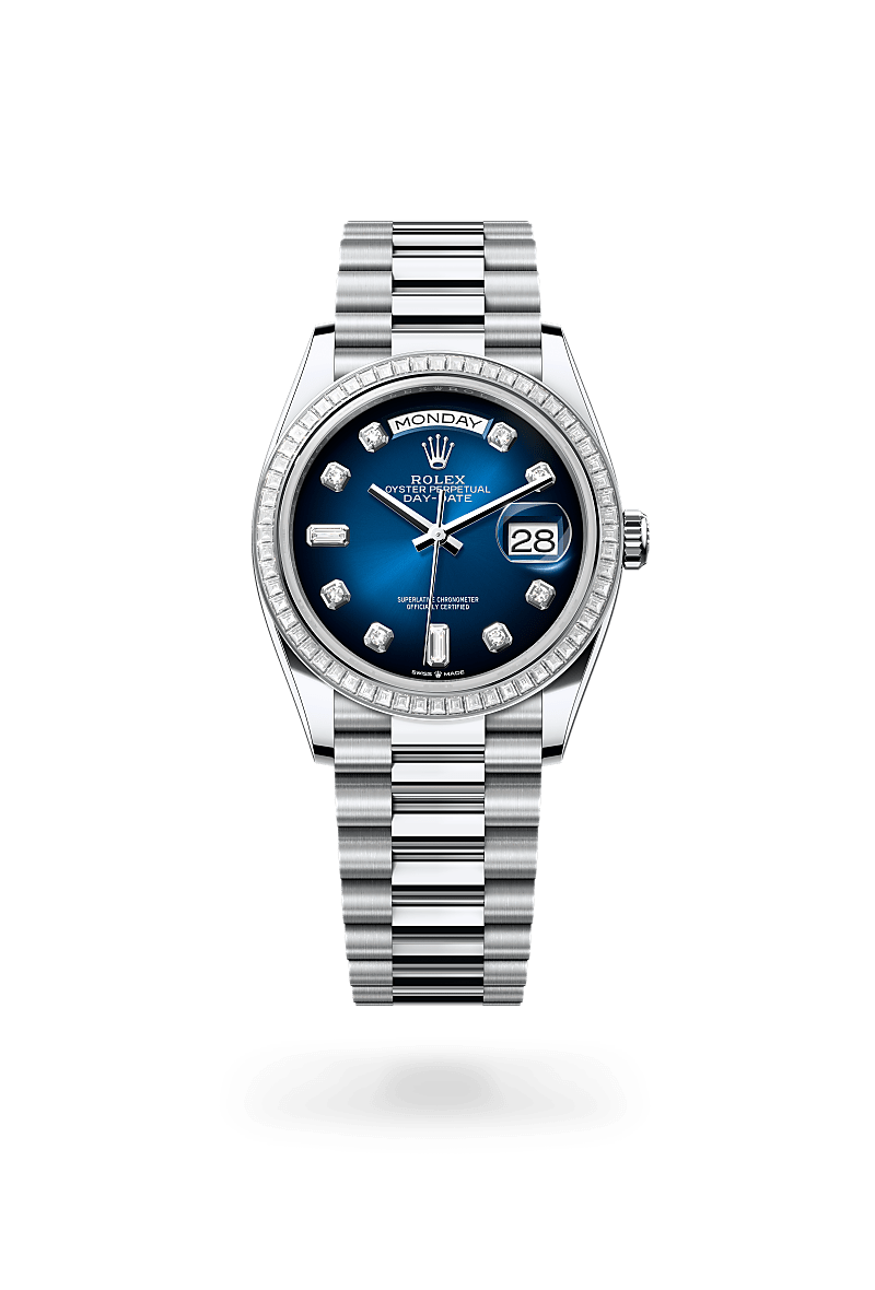 Rolex Day-Date 36 M128396TBR-0008 Herrenuhr - Oyster, 36 mm, Platin mit Diamanten