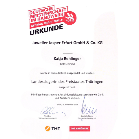 Urkunde zur Auszeichnung unserer Goldschmiede Auszubildenden Scan_1080x1080
